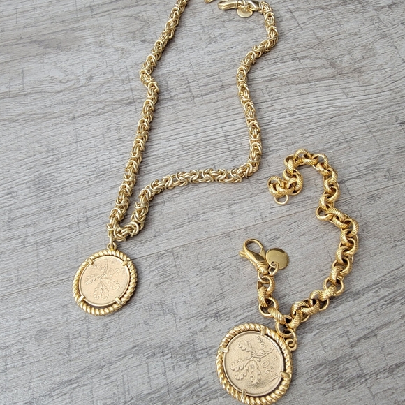 Duel necklace, bracelet and ring set Italian coin bronze chain gold color - Picture 3 of 9